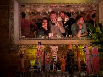 Phil hanging out at the Pocket Bar with Gwen Bars Midtown West Hells Kitchen