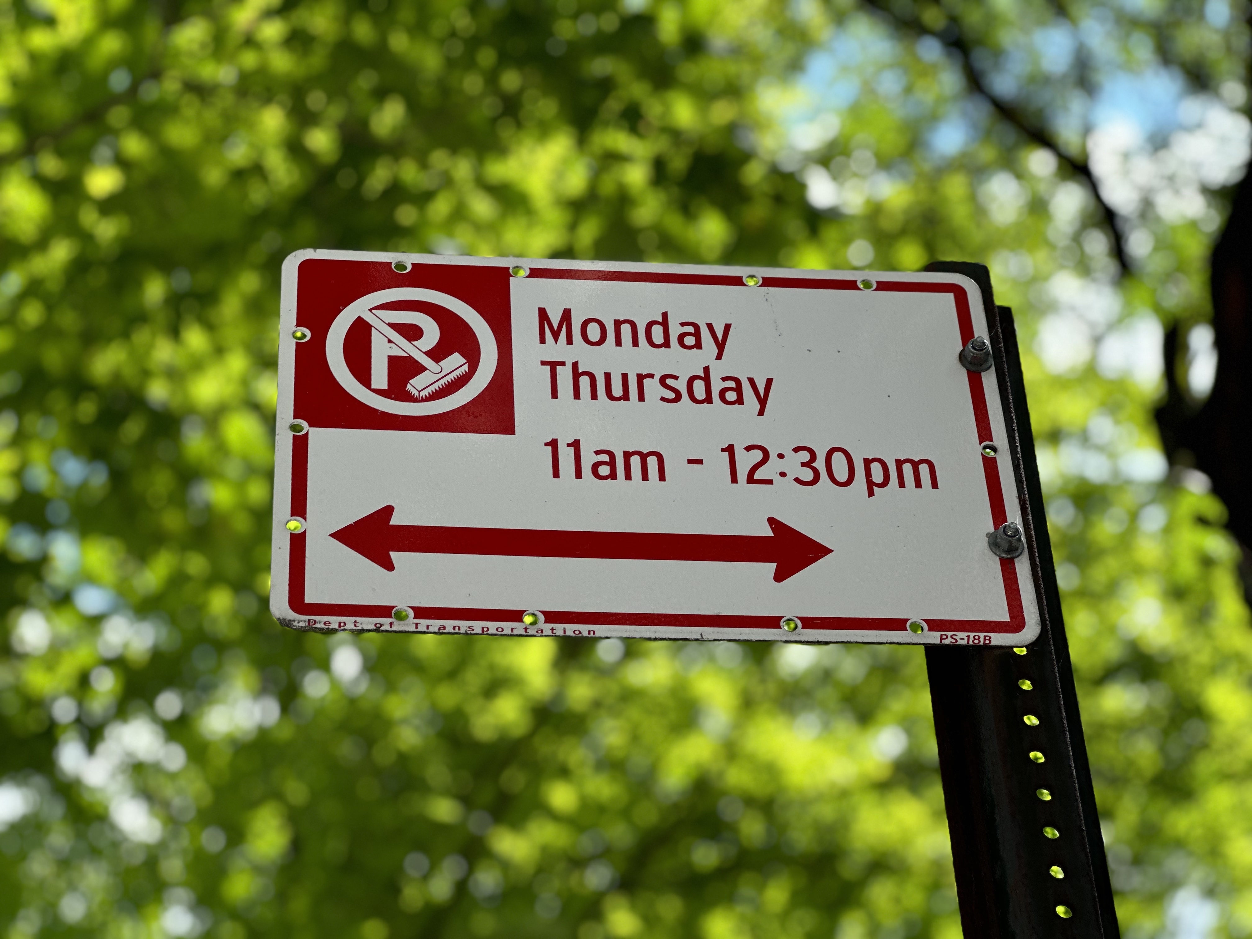 New York car owners know that this about Alternative Side Parking — but the sign is about no parking when street sweeping.