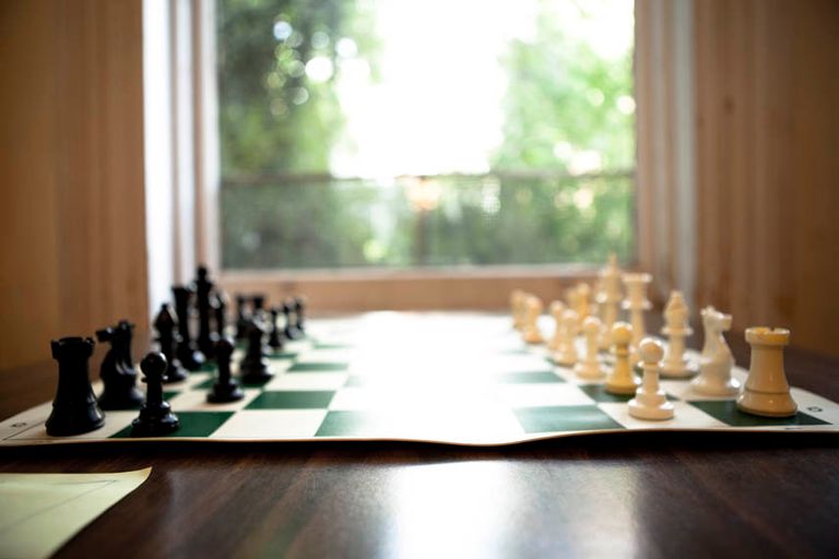 Boxer stuggling with chess game, Stock image