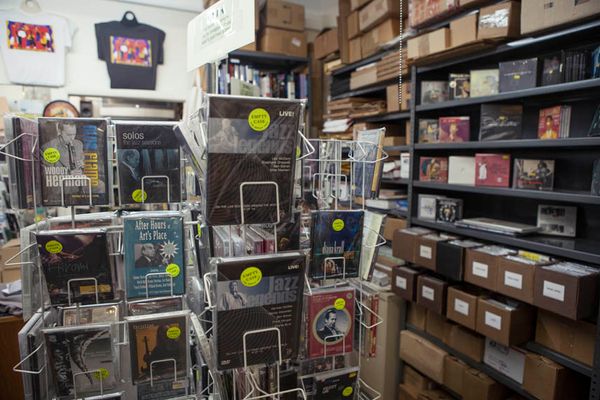 Thousands of jazz vinyl records organized by artist at Jazz Record Center New York