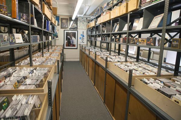 Jazz Record Center vinyl bins filled with rare jazz LPs and original pressings