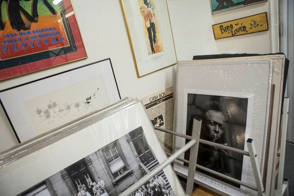 Jazz LPs on display at Jazz Record Center — Blue Note, Prestige, and Impulse pressings