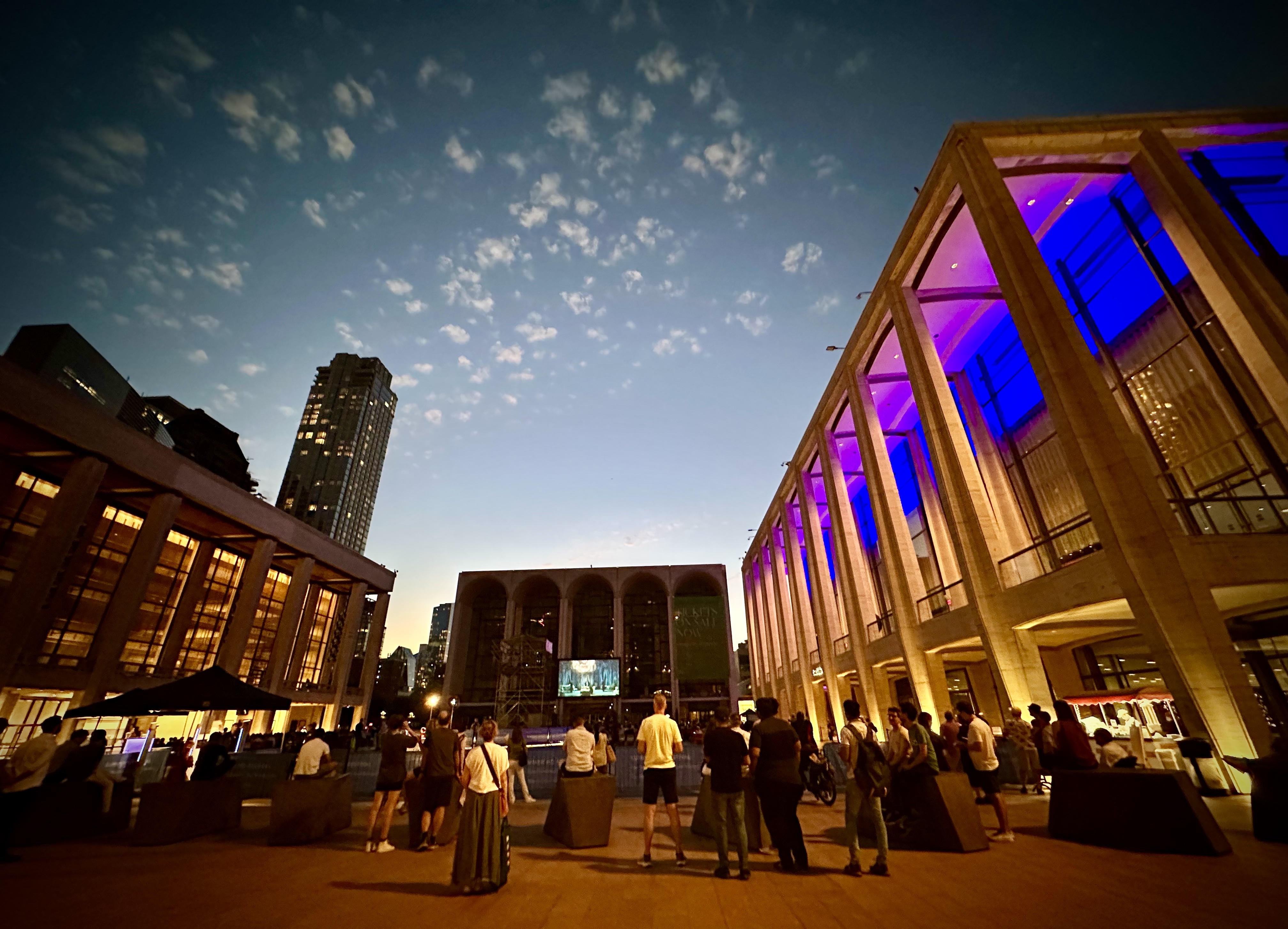 The sun sets over Lincoln Center as the Met Opera Summer HD Festival 2023 gets underway. 